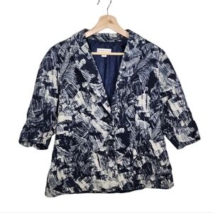 Coldwater Creek Womens Medium Blazer Petite 10 Abstract Indigo Linen Cotton Jack
